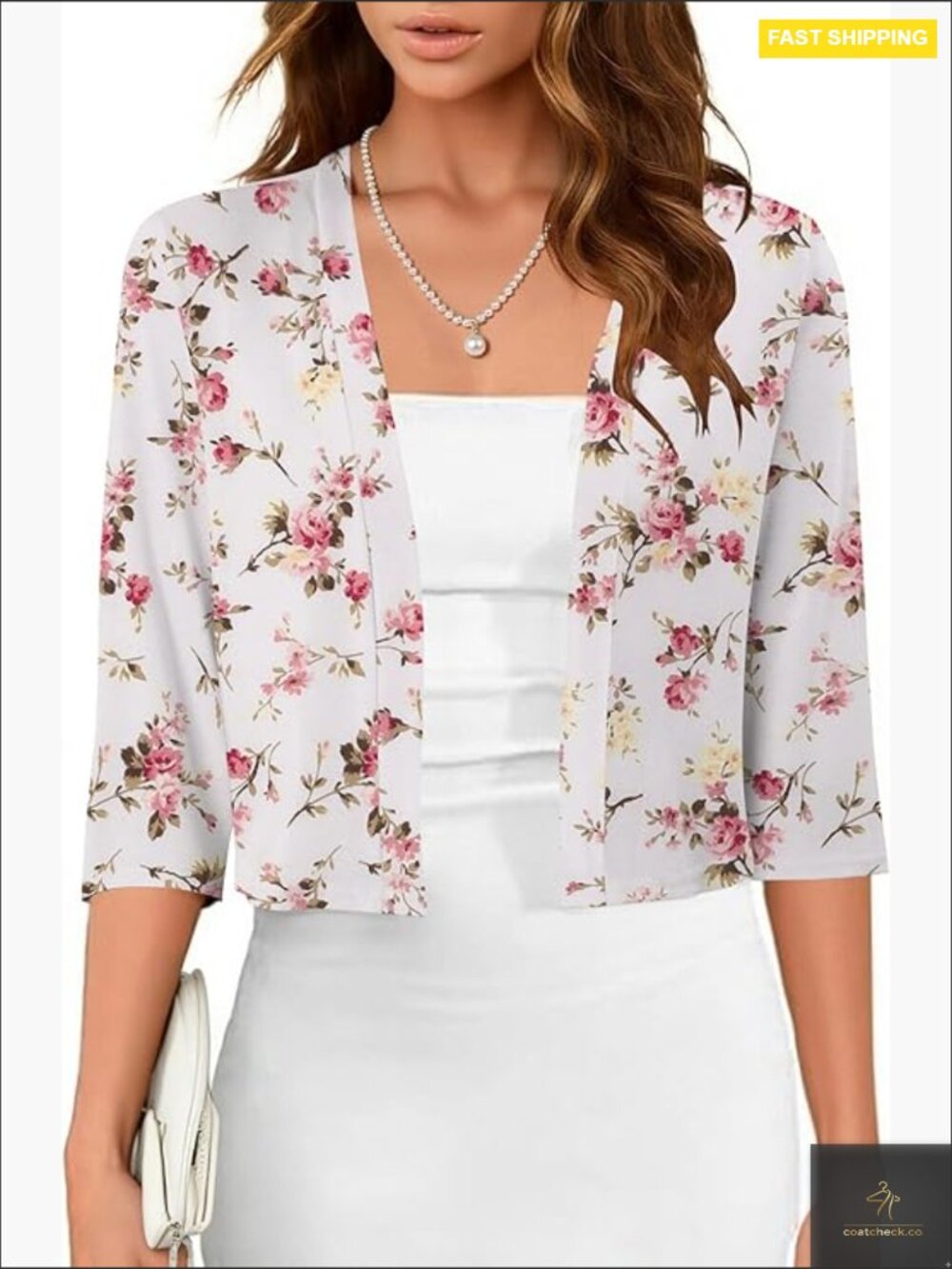 Lightweight Cropped Cardigan 3/4 Sleeve Open Front Knit Bolero Shrug